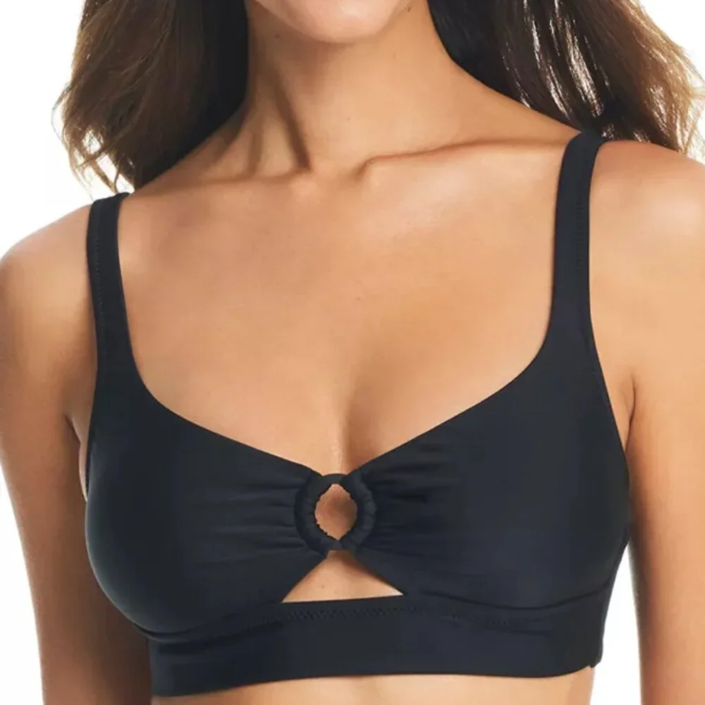 Bar III Women's Resort Solids Ring-Detail Tie-Back Bikini Top NWT Sz M - Picture 1 of 8
